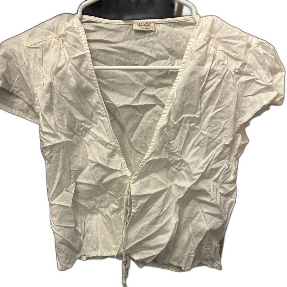 John Galt White Sheer Tie Front Puff Sleeve Blouse Top One Size Brandy